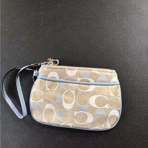 Cream and Blue Clutch with Signature Pattern